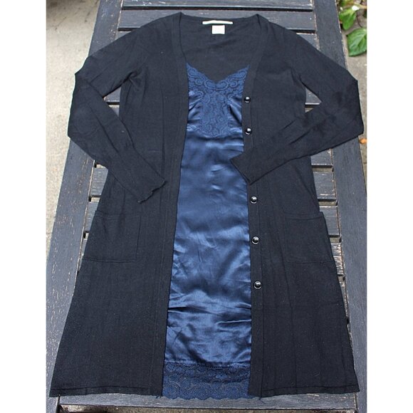 Nolita - "2 in 1" Cotton Cashmere Sweater Dress, Black + Blue Lace Inset, Large - Picture 4 of 9